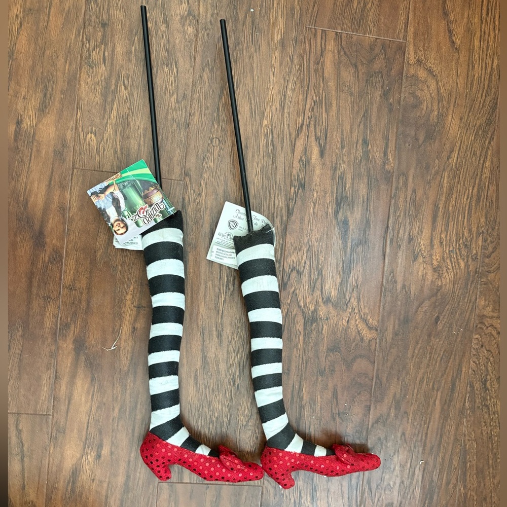 Striped Wicked Witch Leg Decor with Red Shoes